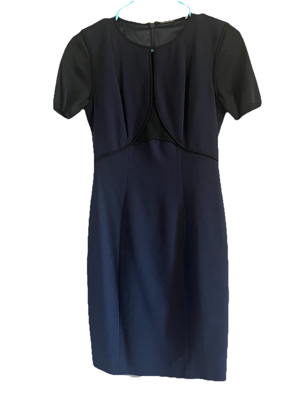 Elie Tahari Navy Sheath Dress Women’s 0 Career Office Designer Front Keyhole